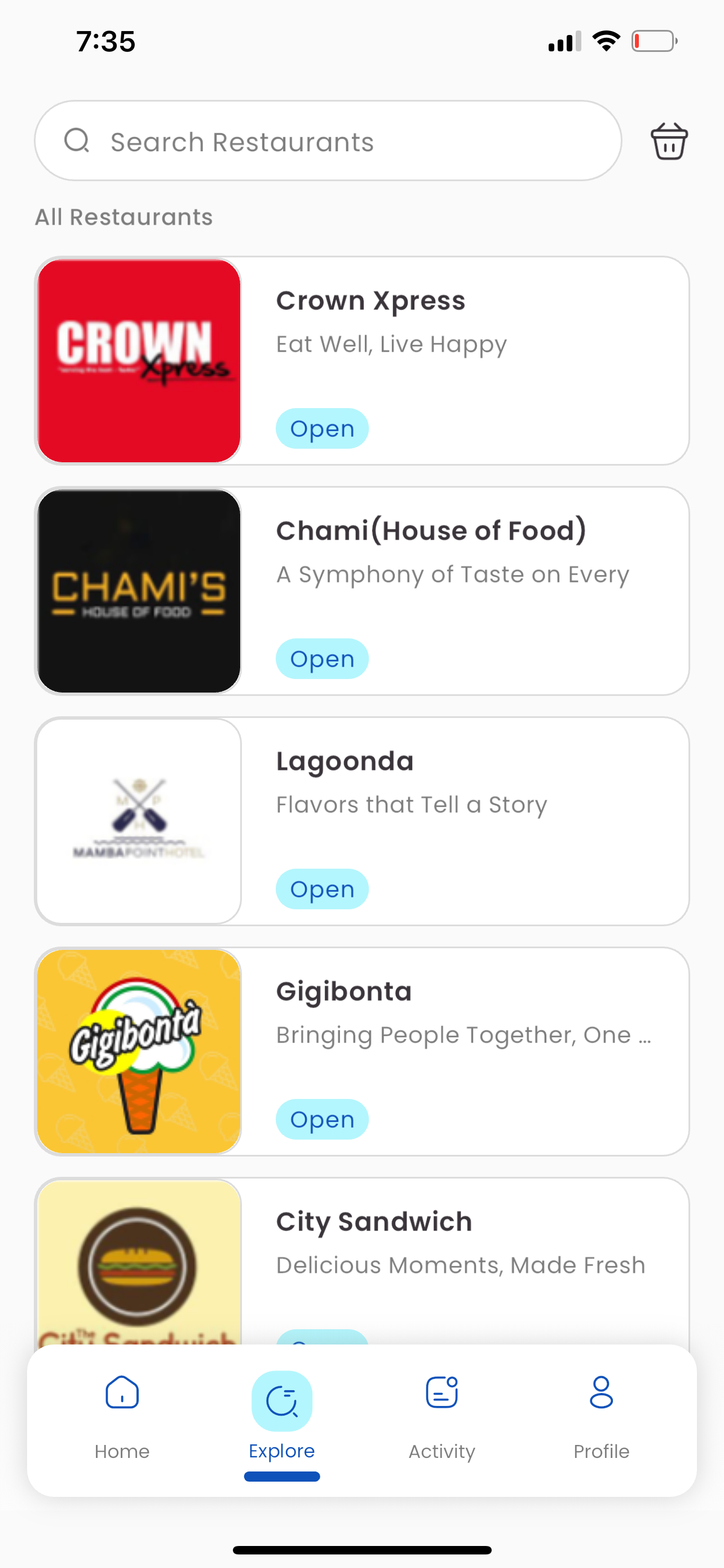 SendMe App Restaurant List